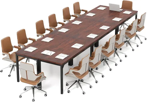 Vista 10 de Tangkula Mesa de conferencias de 55 pulgadas, mesa grande para sala de reuniones con mesa de panal de abeja, marco de metal estable, escritorio