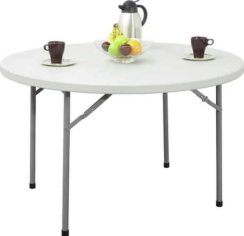Vista 4 de Pack 4! Mesa plegable de 48 pulgadas, mesa plegable blanca de 4 pies, mesa de granito para exteriores, mesa circular de plástico, mesa plegable de 4