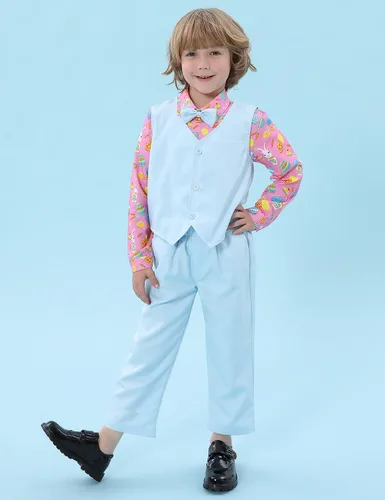 Vista 120 de A&J DESIGN Conjunto de traje de caballero para niños pequeños, 3 piezas, camisas, chaleco y pantalones