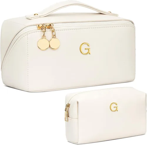 Vista 34 de Regalos de cumpleaños para mujeres y adolescentes, juego de bolsas organizadoras de maquillaje con iniciales personalizadas, bolsa de cosméticos