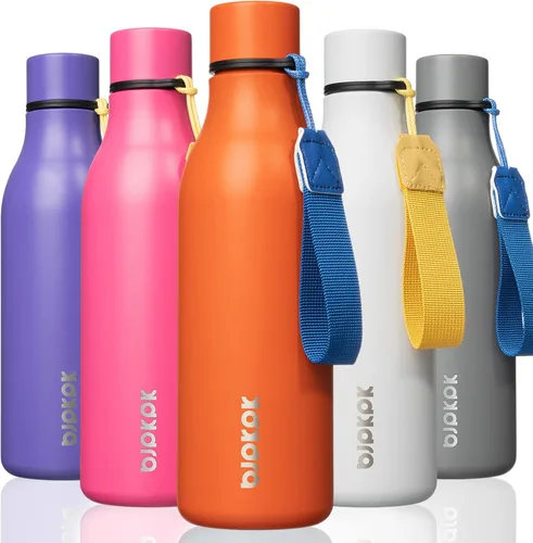Vista 80 de BJPKPK Botellas de agua aisladas, botella de agua de metal de acero inoxidable de 12 onzas con correa, sin BPA a prueba de fugas, jarras, tazas