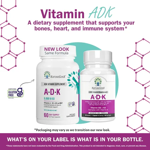 Vista 4 de NatureGenX ADK Suplemento vitamínico de 5000 UI – Vitaminas A, D3 y K2 de alta potencia para la salud ósea y absorción de calcio Suplemento
