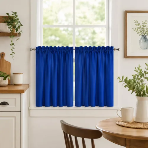 Vista 45 de Aquazolax Half Window Curtains 24 Inch Length, 28" Wide Rod Pocket Small Window Treatment for Kitchen, Bathroom, Camper, Beige, 2 Panels Set