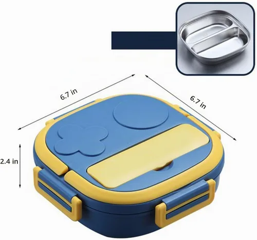Vista 2 de Lonchera dividida de gran capacidad con material de acero inoxidable, contenedor de alimentos con múltiples compartimentos para el hogar al aire 2