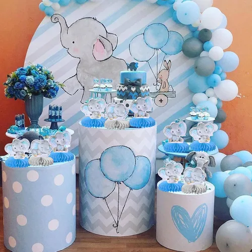 Vista 4 de ZHUOWEISM 6 piezas de centro de mesa de panal de elefante azul para It's a Boy Elephant Theme Reveal Género Reveal Baby Shower Niños Niños Fiesta