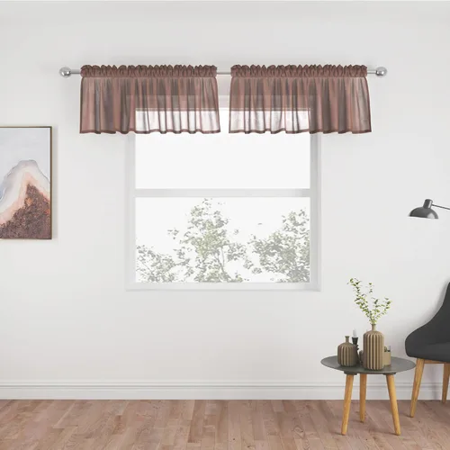 Vista 101 de UPOPO Paneles de Cortina Beige Pequeños Cortinas Transparentes de Gasa de 16 Pulgadas de Largo Cortinas de Cocina de Voile con Textura de Lino