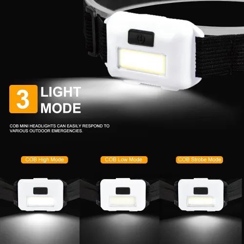 Vista 2 de Paquete de 8 faros LED para adultos y niños, 1.1 onzas/1.09 oz, lámpara de inundación COB ultra brillante con 3 modos, 24 pilas AAA, linterna