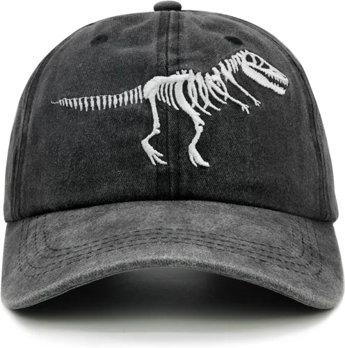 Vista 2 de Gorra de béisbol con diseño de esqueleto T Rex bordado para hombre y mujer, Dinosaurio - Negro