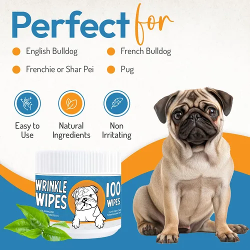 Vista 5 de Bulldog - Toallitas antiarrugas para perros, desodorizantes y calmantes con extracto de madreselva, no irritantes, limpian arrugas, pliegues, patas