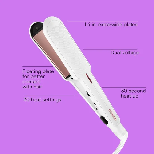 Vista 2 de Conair - Plancha para el cabello, doble cerámica, platos extra anchos de 1 Blanco