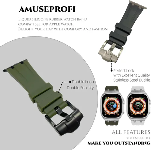 Vista 5 de Apple Watch Band para iWatch Ultra Series, correa de reloj de silicona para hombres, diseño fresco, compatible con Apple Watch de 1.929 in, 1.772