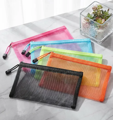 Vista 5 de 5 Pack Mesh Bags with Zipper, Nylon Cosmetic Mesh Zipper Pouch for Purse