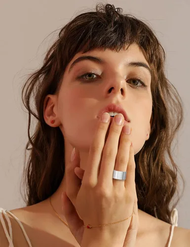 Vista 3 de RLMOON Anillos de banda ancha chapados en oro o plata de 18 quilates de 0.472 pulgadas, anillo de pulgar para mujeres y hombres, grueso, simple