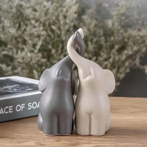 Vista 3 de Figuras de cerámica de elefante gris y blanco, arte de pie, artesanía para decoración del hogar, M