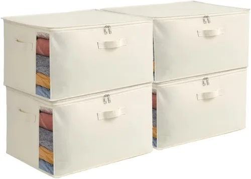 Vista 9 de Vailando Bolsas grandes de almacenamiento de edredón de lona, organizador de armario para ropa, suéter, organizador de ropa con doble cremallera
