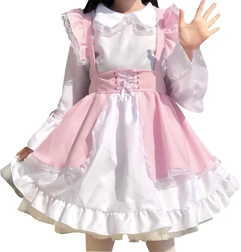 Vista 3 de Linda ropa de Lolita para mujer, disfraz de anime (rosa, XL)