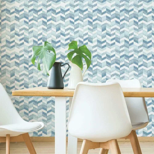 Vista 2 de RoomMates RMK11357RL Paul Brent - Papel pintado de acuarela azul y blanco Chevron
