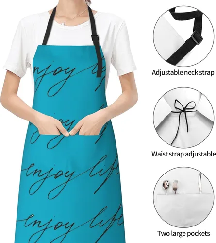Vista 6 de Delantal de chef de cocina de pestañas, delantal impermeable ajustable con 2 bolsillos, utilizado para barbacoa y cocina