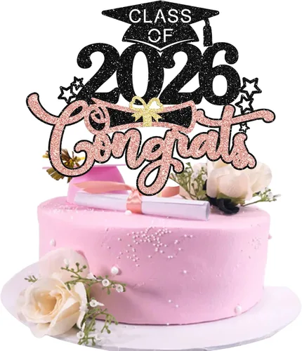 Vista 31 de 1 pieza de decoración para tartas con tapa de graduación con purpurina para la clase de 2026, decoración de pastel de graduación para graduación