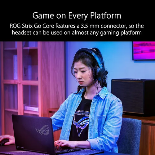 Vista 6 de ASUS ROG Strix Go Core Wired Gaming Headset 35mm Connector Lightweight Design Over-Ear Headphones for PC Mac Nintendo Switch and PS4 Black
