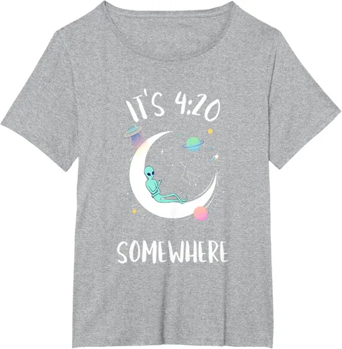 Vista 39 de Funny Weed Joint Smoking Moon Alien It's 4:20 Somewhere Camiseta, Negro, S