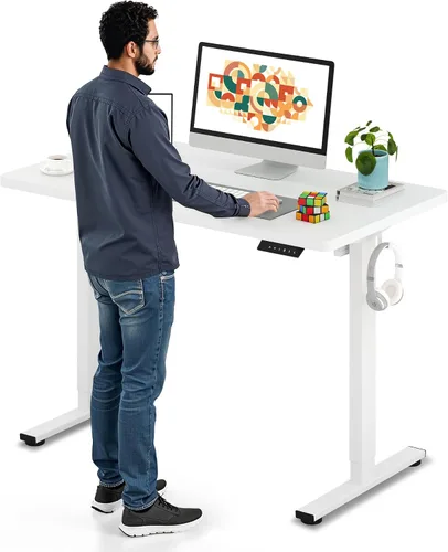 Vista 45 de SANODESK Escritorio Eléctrico de Pie de 40 x 24 pulgadas, Superficie de Una Pieza, Escritorio de Altura Ajustable con Controlador de 6 Botones Marco