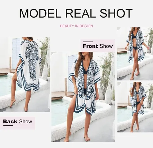 Vista 4 de Cárdigan tipo kimono Dokotoo, moda informal para mujer, salida de baño holgada y estampada, con borlas