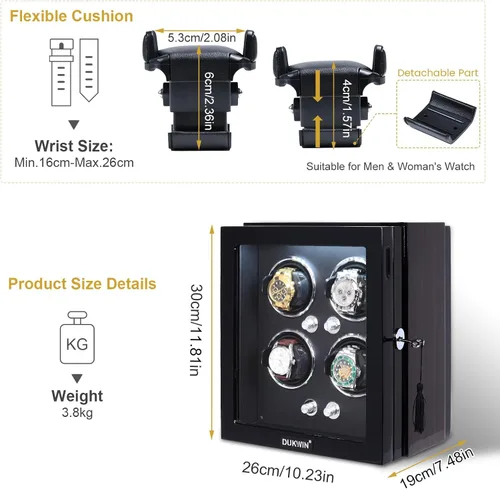 Vista 2 de DUKWIN Enrollador de relojes, bobinadoras de reloj para relojes automáticos con pantalla táctil LCD, caja de reloj automática con control remoto