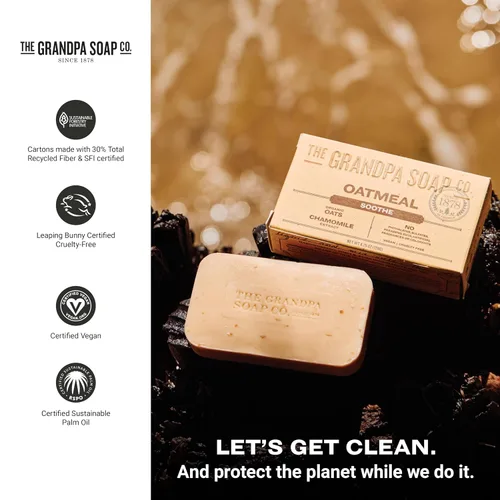 Vista 6 de The Grandpa Soap Company Jabón en barra de avena, con avena orgánica + extracto de manzanilla, exfolia y suaviza suavemente la piel, vegano, 4.25