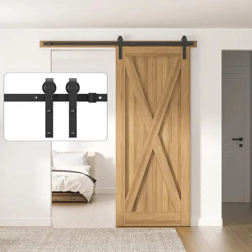 Vista 2 de Kit de herrajes para puerta corrediza de granero de 7 pies para una sola puerta, resistente, suave y silencioso-resistente, fácil de instalar