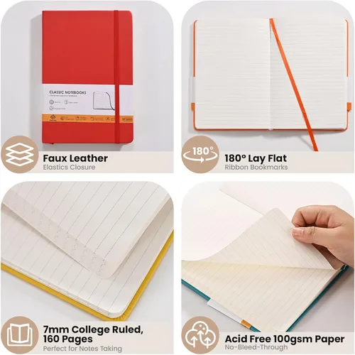 Vista 3 de Cuadernos con líneas para escribir de 5.5 x 8.2 pulgadas, 160 páginas tamaño A5 con bolsillo expandible, cuadernos de tapa dura para el trabajo