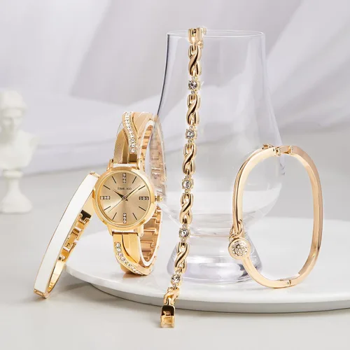 Vista 2 de TIME100 Women's Bangle Watch and Watch Chain Bracelets Premium Crystal Accented Bracelet Set