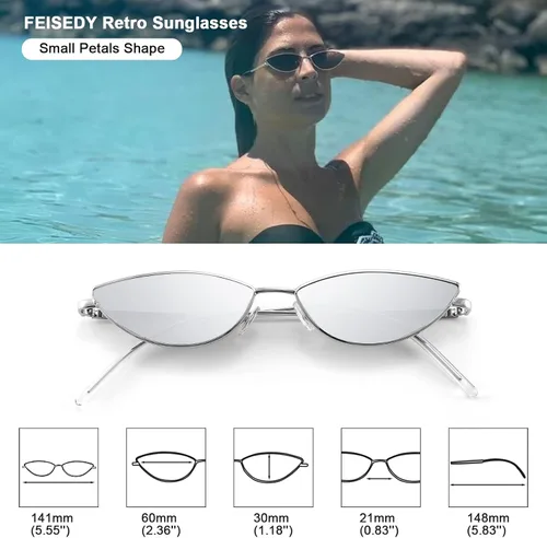Vista 15 de FEISEDY Gafas de sol de diseñador de moda Retro pequeños pétalos forma arco templo diseño B2298