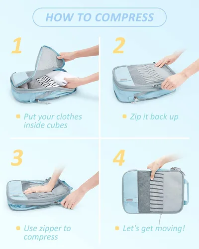 Vista 2 de Compression Packing Cubes for Suitcases, BAGSMART 6 Set4 Set2 Set Travel Organizer Cubes for Travel Essentials, Expandable Luggage Suitcase