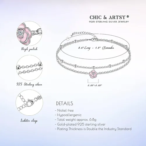 Vista 120 de CHIC & ARTSY Tobilleras delicadas de plata de ley S925 para verano, pulsera de tobillo ajustable multicapa para playa, joyería de pie para mujer