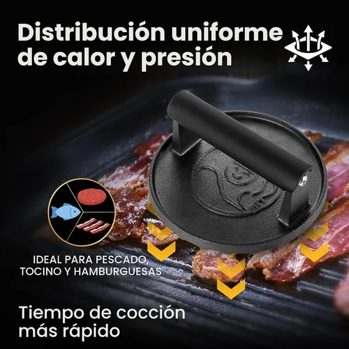 Vista 3 de Prensa de hamburguesas Smash para plancha, herramienta aplastadora de hamburguesas resistente de 2 libras con mango resistente al calor