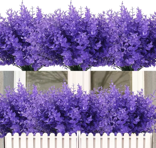 Vista 44 de RECUTMS - Flores artificiales, 12 plantas sintéticas para exteriores, resisten rayos ultravioleta, arbustos para interiores y exteriores, maceta