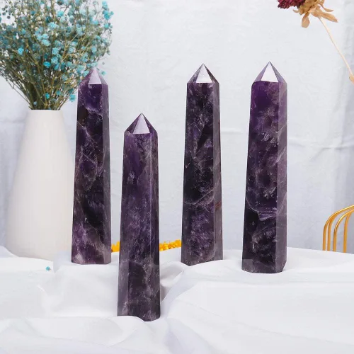 Vista 5 de Apengshi Amatista Grande Torre de Cristal Natural Dream 5.9"-6.3" 6 Facetas de Un Solo Punto Varita de Cristal Sanador de Chakras Energía Piedra