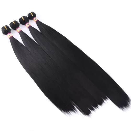 Vista 6 de 4 paquetes de cabello sintético sedoso y liso, 4 paquetes de 16, 18, 18, 20 pulgadas, extensiones de cabello de fibra de doble trama color negro