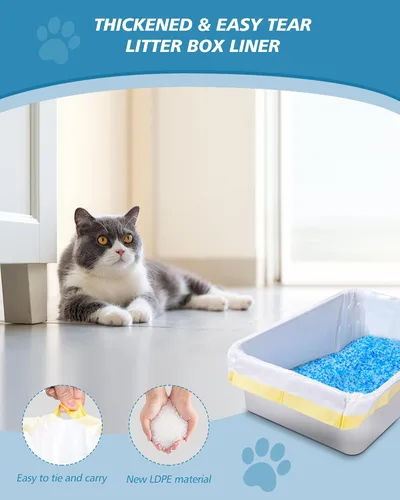 Vista 6 de KONE 45 forros para cajas de arena para mascotas, bolsas automáticas de arena para gatos, bolsas de basura para gatos con cordón grueso y a prueba