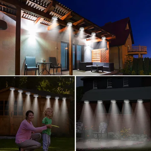Vista 7 de Yinder 12 luces solares de canalón al aire libre, 9 LED, impermeable, iluminación solar, lámparas de valla de cubierta, lámparas blancas para Blanco