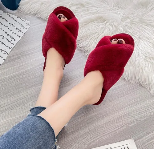 Vista 2 de AyAy - Pantuflas peludas con banda cruzada para mujer, para casa, esponjosas, cálidas, de invierno, dormitorio, espuma viscoelástica