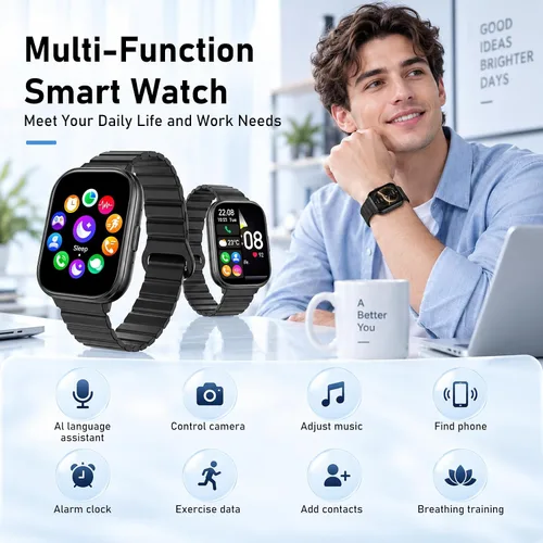 Vista 7 de Smart Watch with Call/Dial, Bluetooth Call, 1.75" HD Fitness Tracker, Black Black 1.75