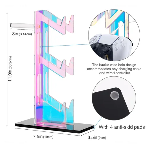Vista 6 de NiHome Soporte universal de acrílico iridiscente de varios niveles para controlador de juegos para PS5, Xbox ONE Switch, soporte de controlador