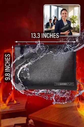 Vista 2 de Bolsa ignífuga para dinero en efectivo (10 pulgadas x 13 pulgadas) – Portadocumentos impermeable con cremallera, protege papeles importantes