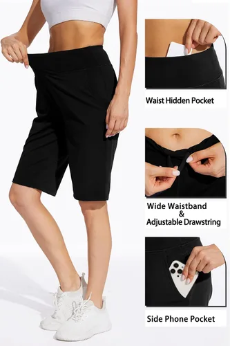 Vista 4 de movvoche Pantalones cortos largos para mujer, 12 pulgadas, longitud a la rodilla, casual, para entrenamiento, atletismo, natación, bermudas