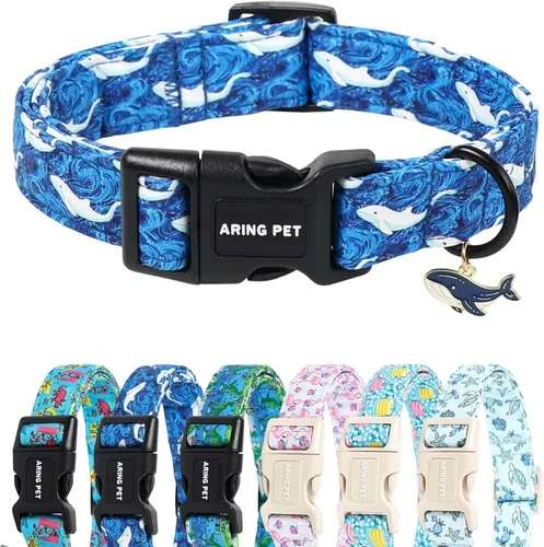 Vista 142 de Aring Pet Collar de algodón, ligero y ajustable, con hebilla de liberación rápida, para perros pequeños, medianos y grandes, para cachorros, S, Hoja