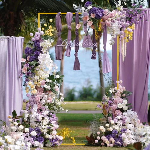 Vista 4 de Fondo de arco de boda de 6.6 x 4 pies, soporte cuadrado dorado para arco de globos de metal, marco rectangular para fiesta de cumpleaños, baby