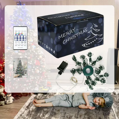 Vista 7 de Luces de cadena para árbol de Navidad con aplicación inteligente Ring, 200 luces LED cascada, impermeables IP65, modos múltiples con mando a