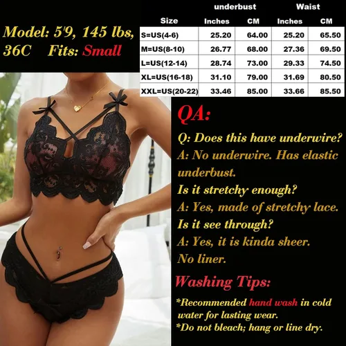 Vista 6 de Conjunto de lencería sexy de brasier y pantaletas con correas finas de encaje